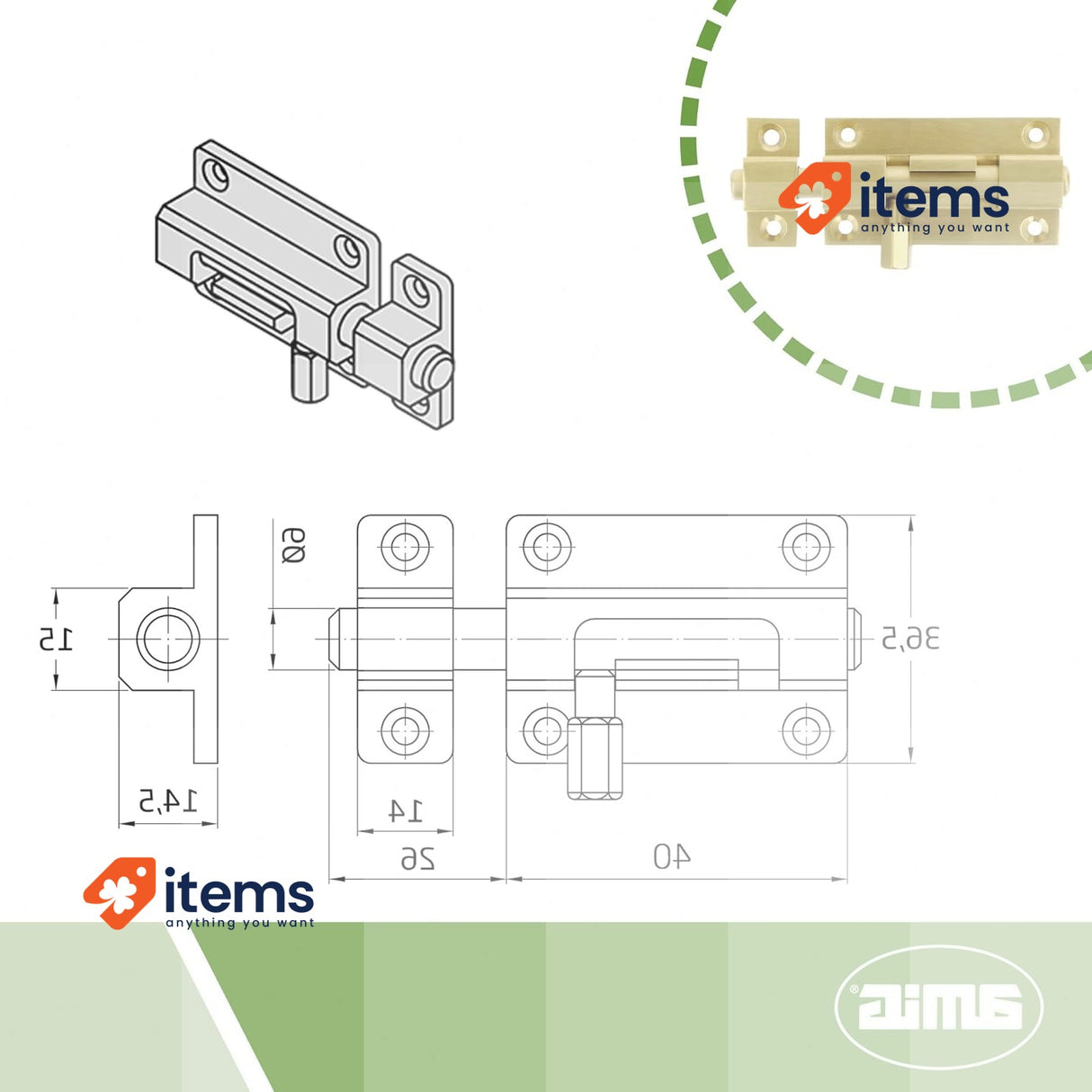 Amig Overlap Pin Mod.700 40×37 Mm - Security Latch For Doors, Brass Finish, 37MM