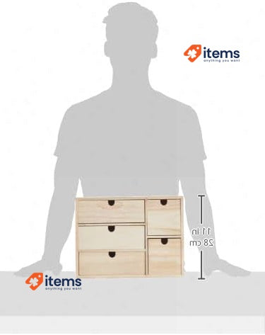 Artemio Wooden Storage Box with Drawers-Beige, 35 x 15 x 26 cm, Wood, Brown