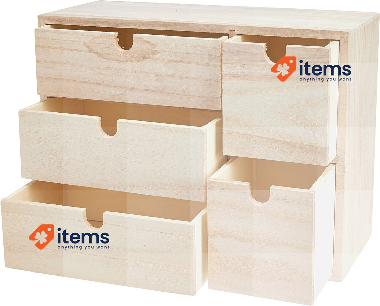 Artemio Wooden Storage Box with Drawers-Beige, 35 x 15 x 26 cm, Wood, Brown