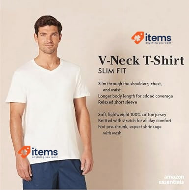 Amazon Essentials Men's V - Neck Undershirt, Pack Of 6 Set 6, White V-Neck