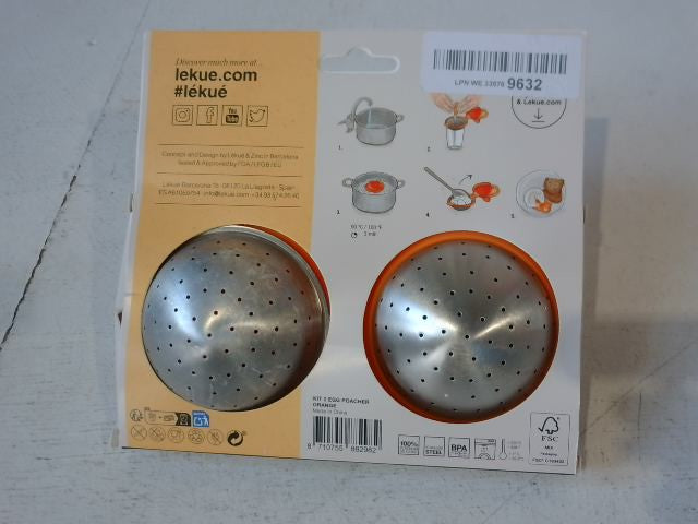 Lékué Egg Poacher, Stainless Steel, Pack of 2, 9.3 x 11 x 7.5 cm, Orange Poached