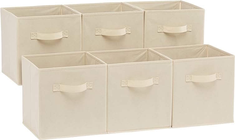 Amazon Basics Collapsible Fabric Storage Cube/Organiser with Handle Solid Beige