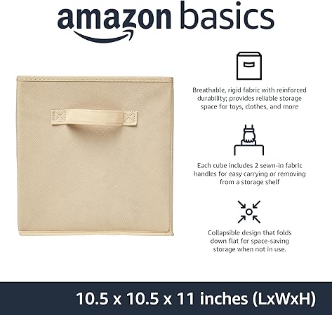 Amazon Basics Collapsible Fabric Storage Cube/Organiser with Handle Solid Beige