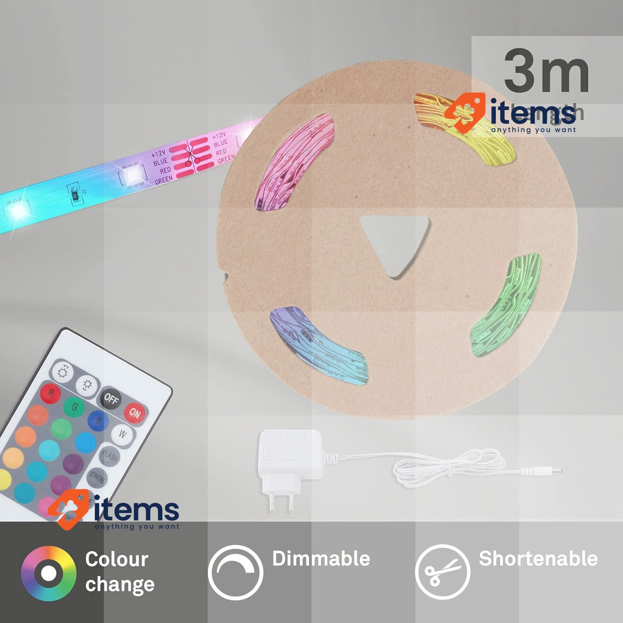 BRILONER Leuchten - 3 M LED Strip, Dimmable 12 Watt, White Self Adhesive RGB