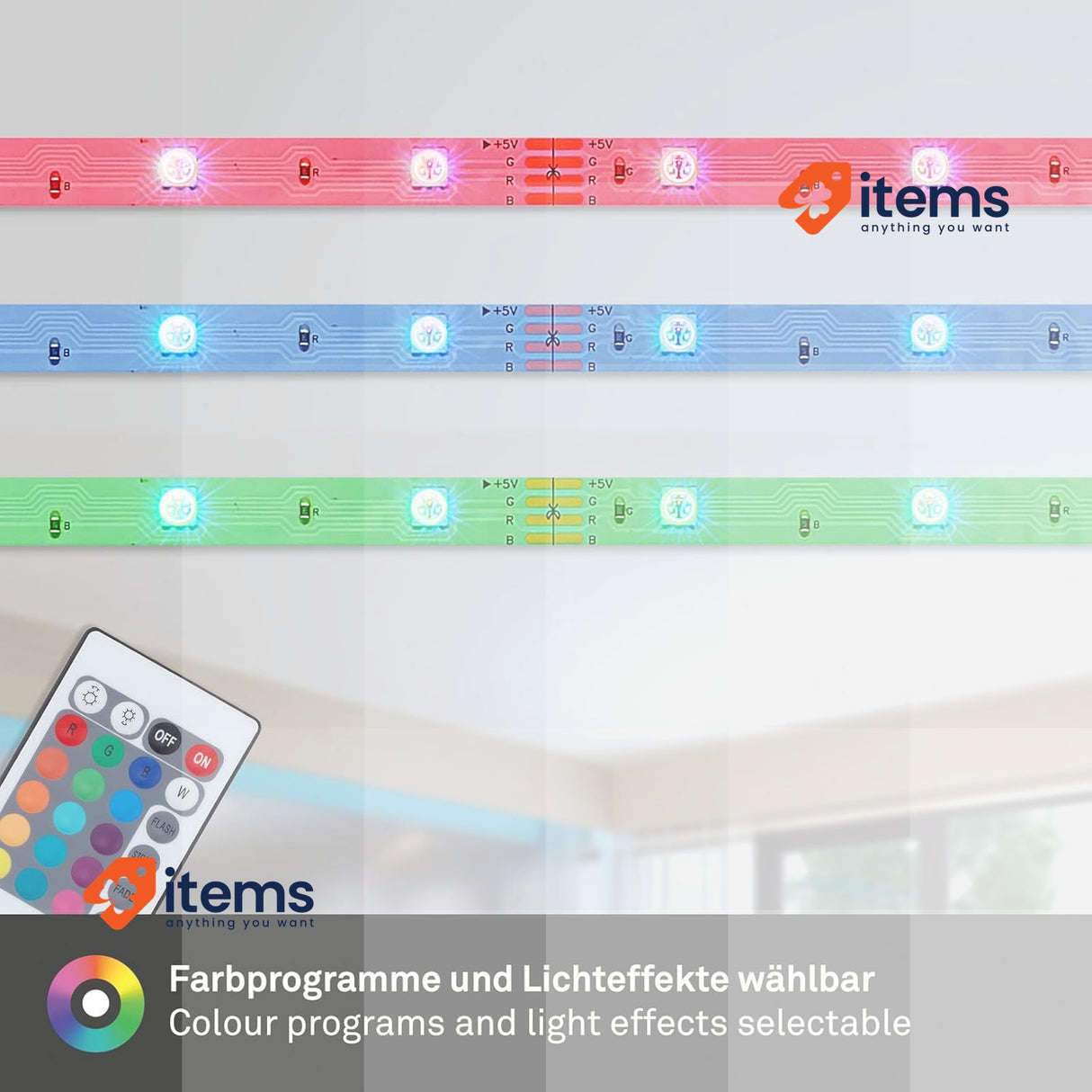 BRILONER Leuchten - 3 M LED Strip, Dimmable 12 Watt, White Self Adhesive RGB