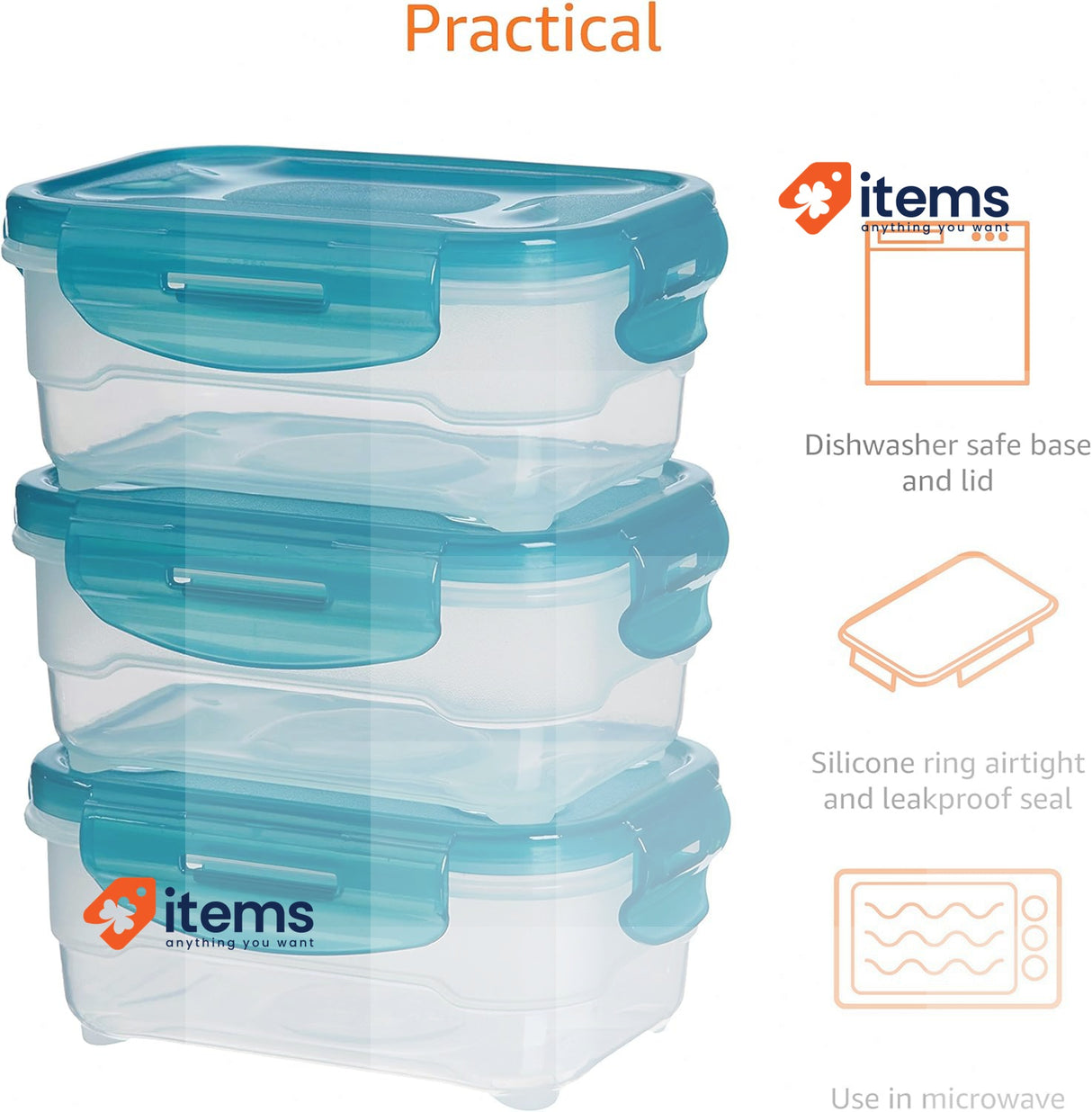 Amazon Basics Freezer Container Set with Lids, Airtight, Leak-Proof, 3 x 0.6 l