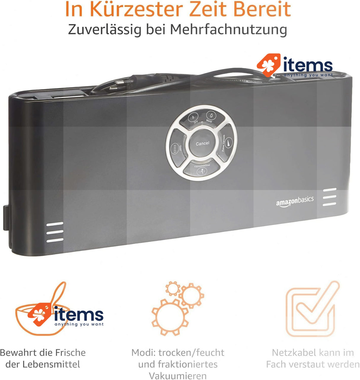 AmazonBasics - Vacuum Sealer, 30 cm seam + vacuum bag roll, black