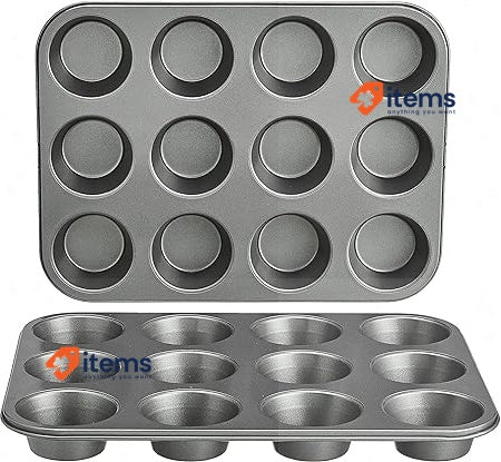 Amazon Basics Nonstick Round Carbon Steel Muffin Pan 2 - Pack Grey 9x10