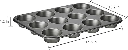 Amazon Basics Nonstick Round Carbon Steel Muffin Pan, 2-Pack, Grey