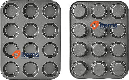 Amazon Basics Nonstick Round Carbon Steel Muffin Pan 2 - Pack Grey 9x10