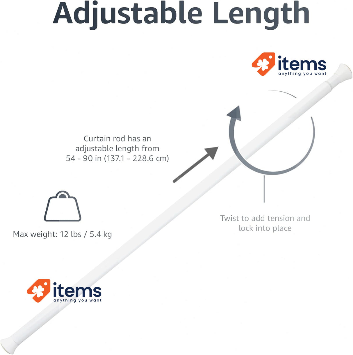 Amazon Basics Shower Curtain Tension Rod Extendable - 137 To 229 Cm White, 229CM