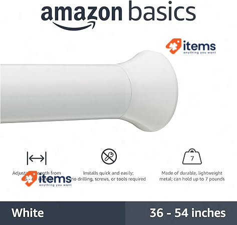 Amazon Basics Shower Curtain Tension Rod - 91 To 137 Cm White 137CM Extendable