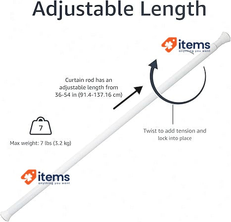Amazon Basics Shower Curtain Tension Rod - 91 To 137 Cm White 137CM Extendable