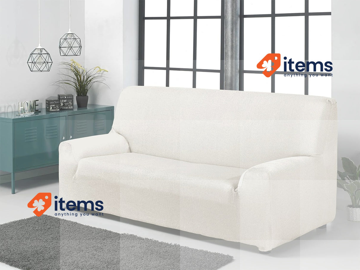 Martina Home Tunez Elastic Sofa Cover, Fabric, Ivory, 3-Seater (170 to 220 cm)