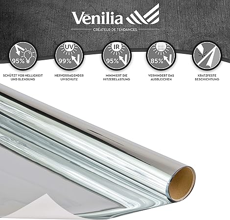 Venilia Sun Protection Film 75 X 150 Cm Silver PVC Mit Spiegeleffekt Sichtschutz