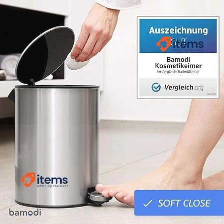 Bamodi Rubber Cube With Premium Pedal Small Bathroom Bins Lid 3L Silver - 3 L