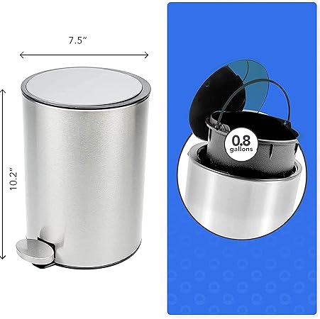 Bamodi Bathroom Bin with Lid 3L Silver