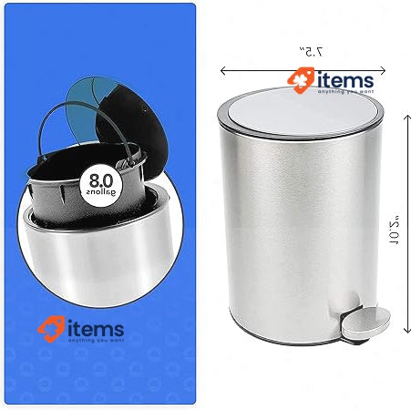 Bamodi Rubber Cube With Premium Pedal Small Bathroom Bins Lid 3L Silver - 3 L