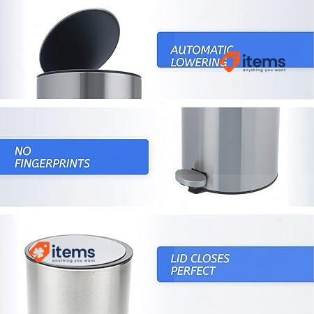 Bamodi Rubber Cube With Premium Pedal Small Bathroom Bins Lid 3L Silver - 3 L