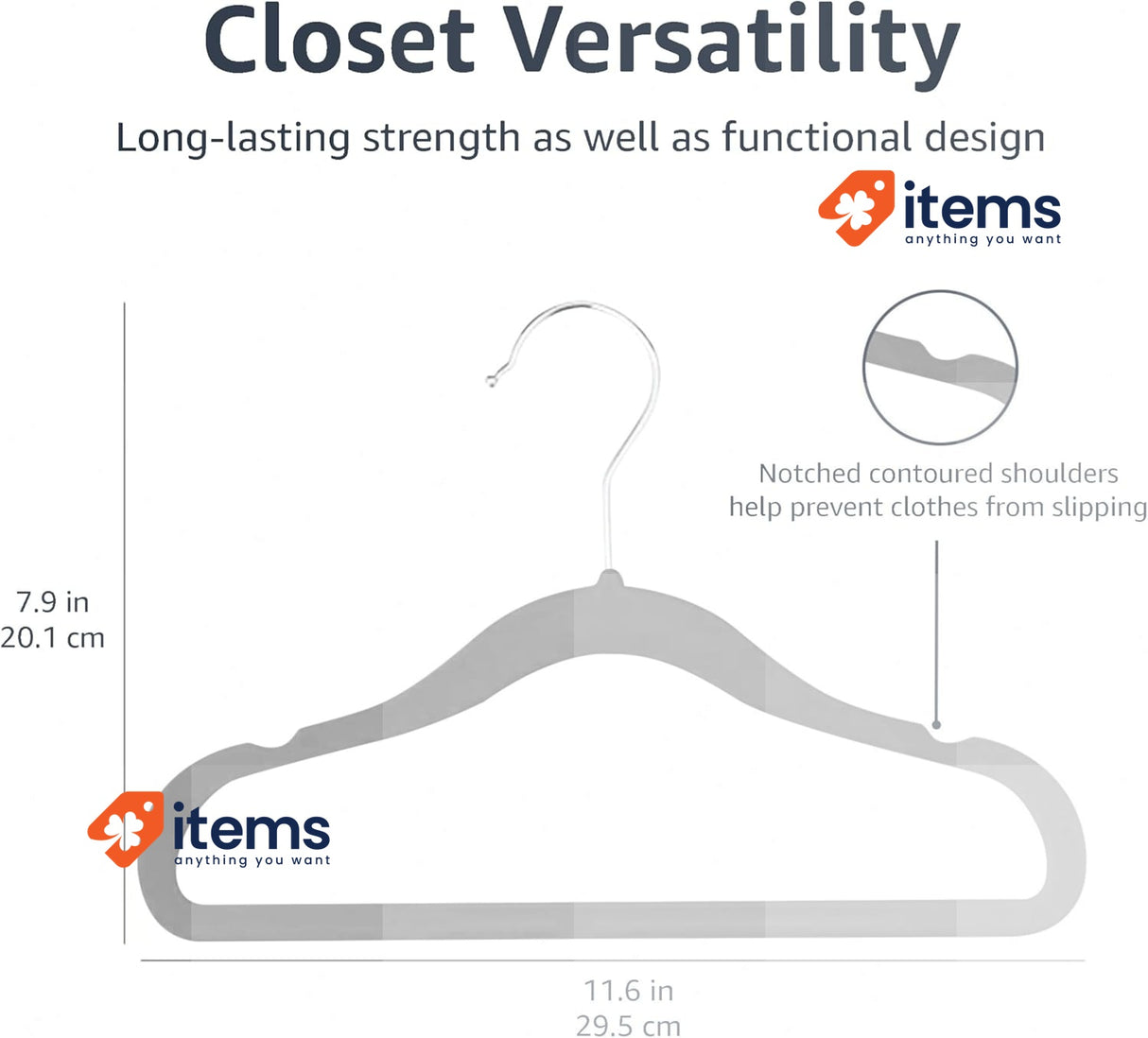 Amazon Basics Children's Clothing Hangers 11.6 Inches, Pack Of 30, Grey 29.46 cm