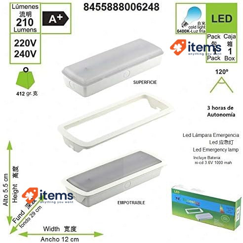LED Auto Emergency Light White LED Autonomous 3 W 6400 Recessed Installation