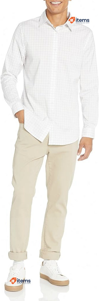 Amazon Essentials Men's Slim - Fit Long Sleeve Stretch Dress Shirt Medium Blue