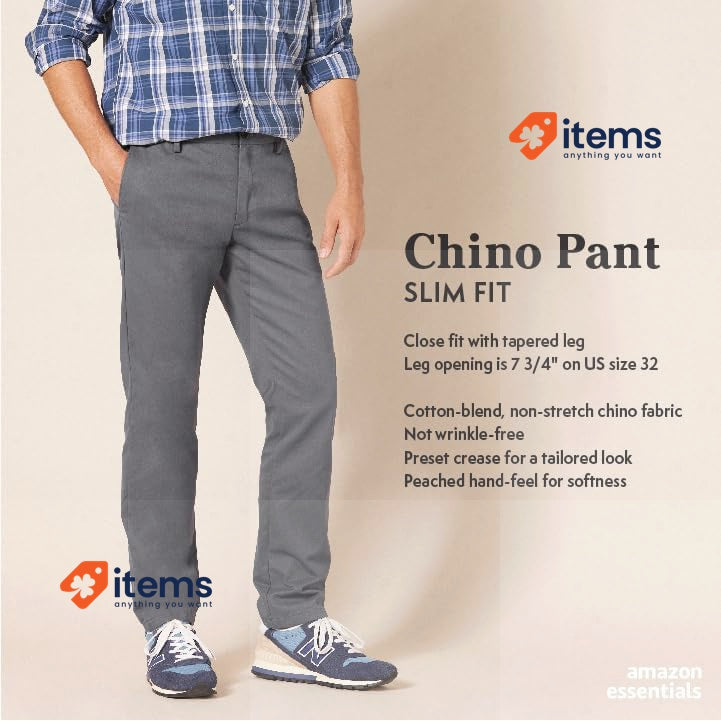Amazon Essentials Men's Slim - Fit Wrinkle Resistant Trouser Taupe, Size 33W/32L