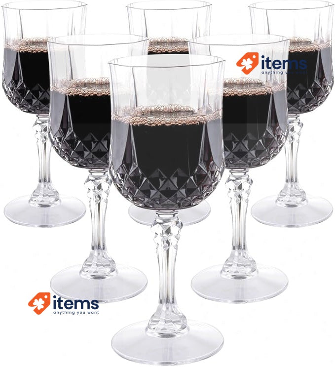 Alpina Wine Glasses Set of 6 - 200ml Hard Plastic Glasses - Crystal Effect