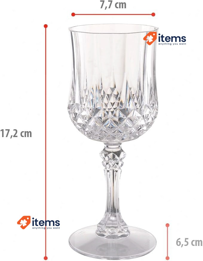 Alpina Wine Glasses Set of 6 - 200ml Hard Plastic Glasses - Crystal Effect