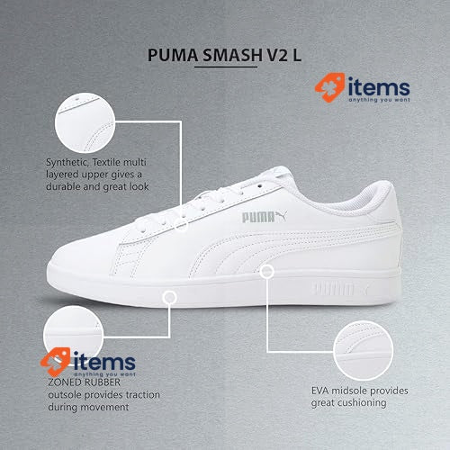 PUMA Smash V2 Low-Top Sneakers Unisex-Adult White 43 EU White-Puma Adults’ 07