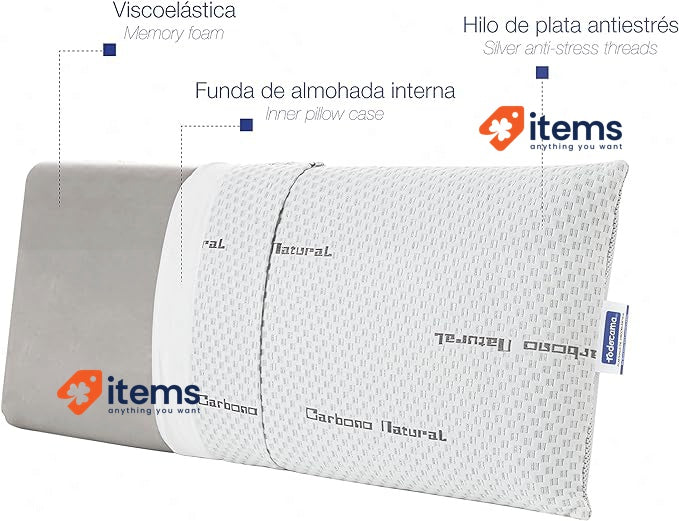 Todocama Natural Carbon Viscoelastic Pillow, Grey, 1 Unit (Pack of 1)