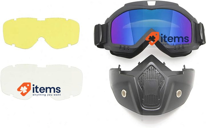 Motorcycle Dirt Bike ATV 3 Lens Kit Goggles Protect Padding Helmet Sunglasses