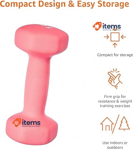 Amazon Basics Neoprene Dumbbell Pair, 1kgs ( 2 Pack of 0.5 kg), Pink 1.5 kg 3kgs