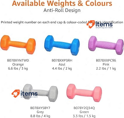 Amazon Basics Neoprene Dumbbell Pair, 1kgs ( 2 Pack of 0.5 kg), Pink 1.5 kg 3kgs