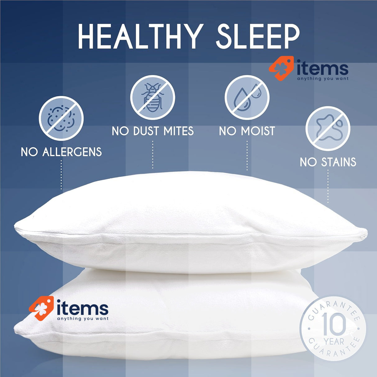 Dreamzie - Pack of 2 Pillow Protector Waterproof with Zipper 50 x 80 cm White