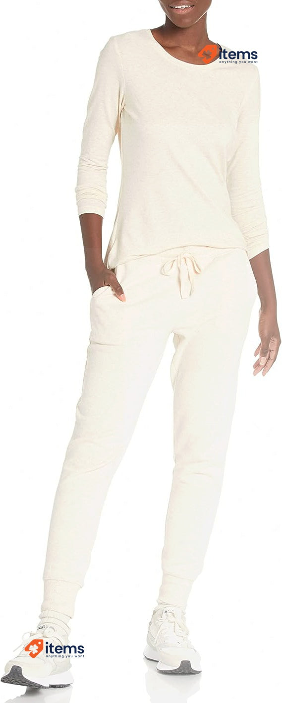 Amazon Essentials Women's Fleece Jogging Trouser Oatmeal Heather Large Cuffed