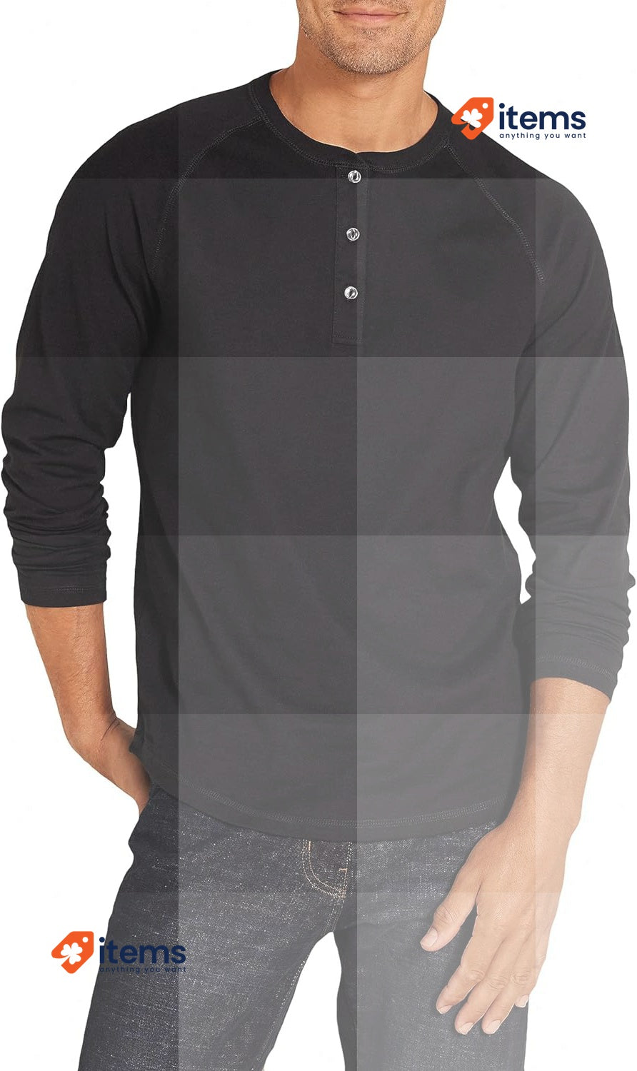 Amazon Essentials Henley Sleeve Top Long Adjustment Strap Men Black, Size Large
