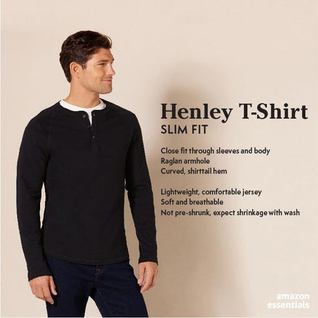 Amazon Essentials Henley Sleeve Top Long Adjustment Strap Men Black, Size Large