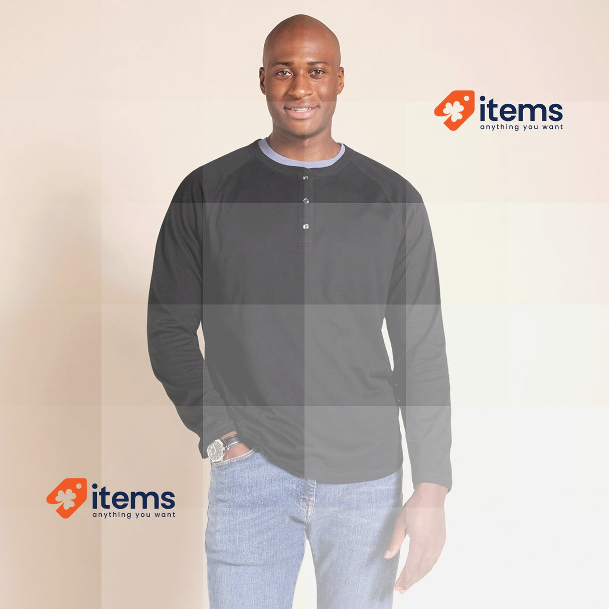 Amazon Essentials Henley Sleeve Top Long Adjustment Strap Men Black, Size Large
