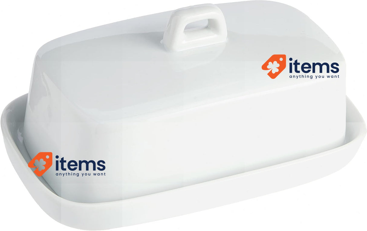 Nerthus Porcelain White Butter Dish 16L x 10W x 16.1H centimetres