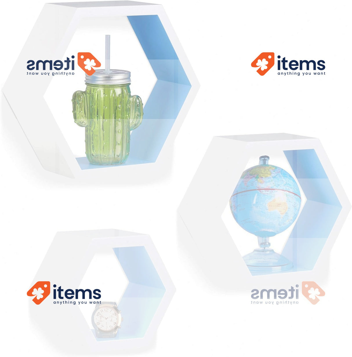 Relaxdays Hexagonal Wall Shelf White/Blue 3 Units