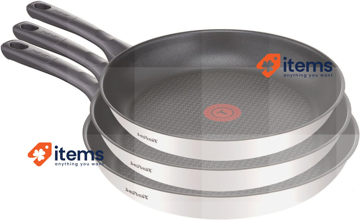 Tefal Daily Cook 3 Piece Pan Set: 20/24/26cm Stainless Steel Pans Non-Stick Spot