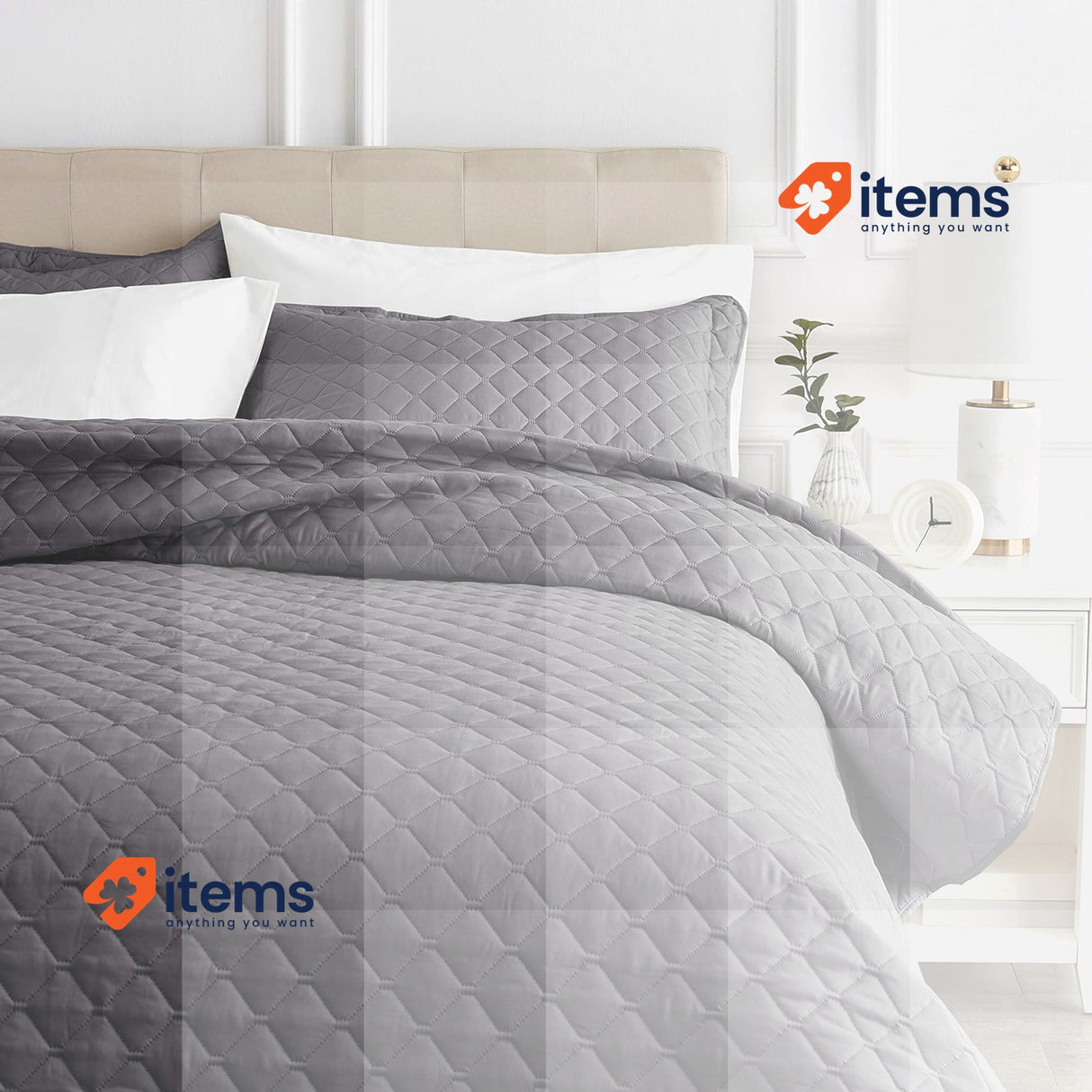 Amazon Basics Oversized Embossed Quilt Coverlet, 170 x 210 cm, Dark Grey