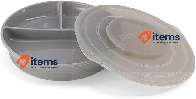 Twistshake Baby Plate With Airtight Lid | BPA - Free Weaning Grey Pastel Lid|