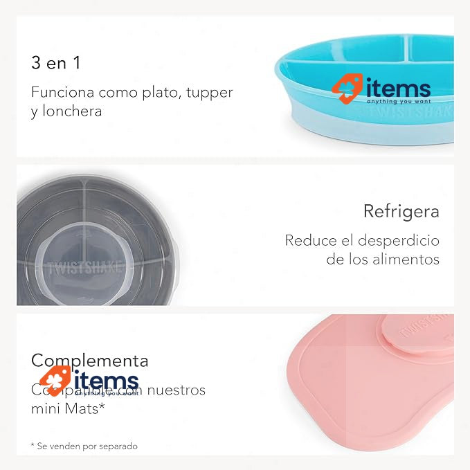 Twistshake Baby Plate With Airtight Lid | BPA - Free Weaning Grey Pastel Lid|