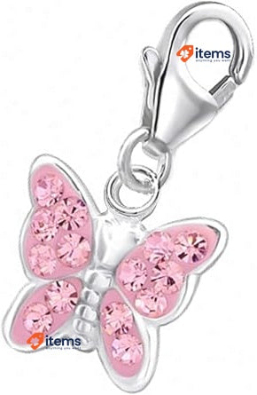 For Dich Pink Crystal Butterfly Charm Pendant 925 Real Silver Cubic Zirconia