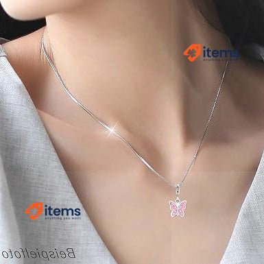 For Dich Pink Crystal Butterfly Charm Pendant 925 Real Silver Cubic Zirconia