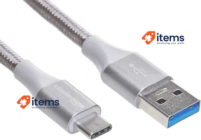 Amazon Basics Double Braided Nylon USB - C To A 3.1 Gen 1 Cable 1.8 M, Silver
