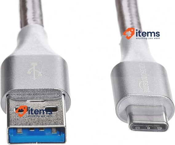 Amazon Basics Double Braided Nylon USB - C To A 3.1 Gen 1 Cable 1.8 M, Silver