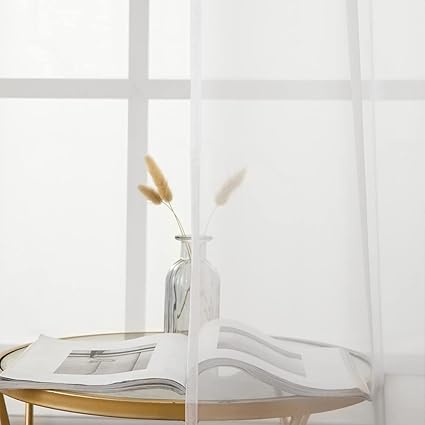 MIULEE 2 Panels Solid Color Sheer Window Curtains White